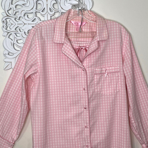 NAUTICA Sleepwear women's Medium pajama set pink gingham breast cancer awareness - Picture 3 of 10